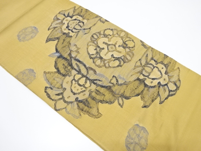 手織り紬　花模様織り出し袋帯